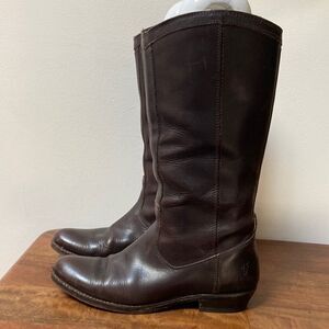 Frye Dark Brown Leather Heeled Boots